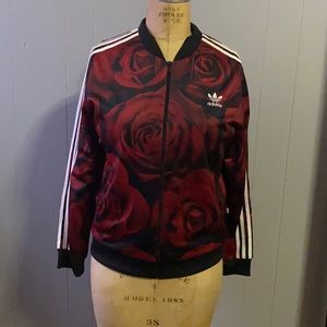 Adidas red black and white rose track jacket